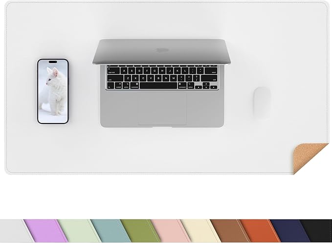 AFIING Cork Desk Mat 35.4" x 17", Dual-Sided Natural Cork & PU Leather Desk Pad, Non-Slip Waterproof Large Mouse Pad for Office, Home & Gaming (White)