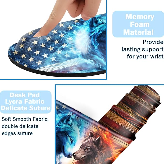 Ergonomic Mouse Pad Set with Wrist Support for Keyboard and Wrist Rest for Mouse, Memory Foam Comfort, Non-Slip Large Desk Mat for Home Office Pain Relief,Two Wolf Galaxies