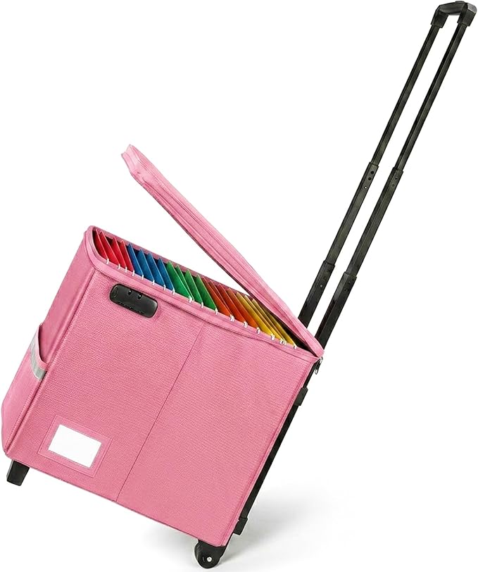 Fireproof File Box with Wheels, Collapsible Rolling Fireproof Document Bag with Lock, Fireproof Box with Handle & Casters, Mobile Fireproof Document Storage for Legal/Letter Size Files