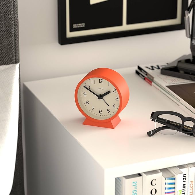 JONES CLOCKS® Midnight mini Alarm Clock | Contemporary Design | Orange | Stylish, Compact and Functional for Bedside, Desk or Shelf