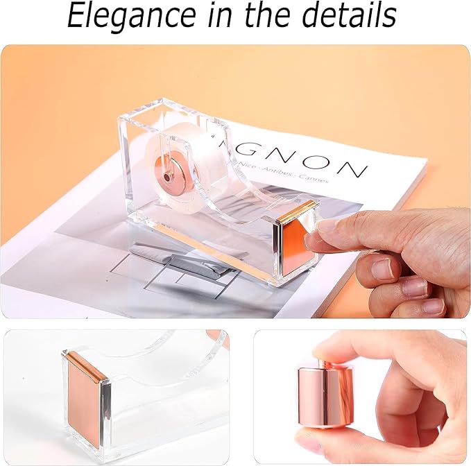Gawsey Rose Gold Desk Organizers and Accessories Set with 360-Degree Rotating Pen Holder, Acrylic Stapler, Tape Holder, Staple Remover, Binder/Paper Clips Kit, Scissor and 1 Box of Staples
