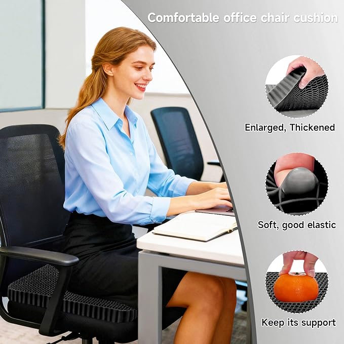 Breathable Grid Seat Cushion, Large and Wide Gel Seat Cushion, Soft Cooling Support Chair Cushion for Office, Home, Wheelchair, Car, Recliner, Gel Cushion for Back, Sciatica, Tailbone, Pain Relief.
