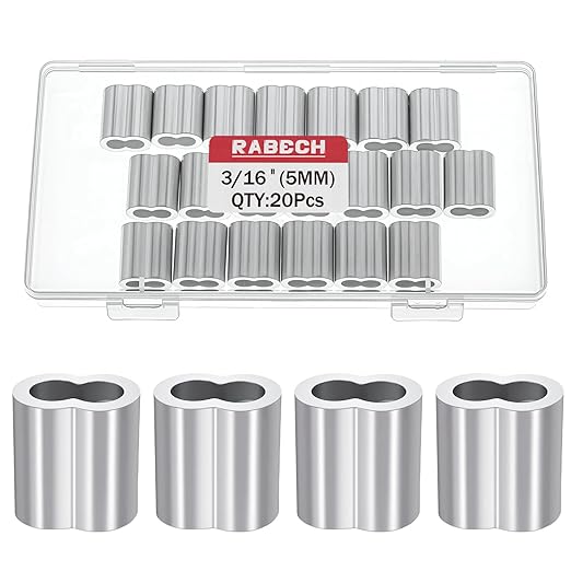 3/16 Inch Aluminum Crimping Loop Sleeve 3/16" 5MM Cable Ferrules Crimp Loops Sleeves for Wire Rope (Pack of 20Pcs)