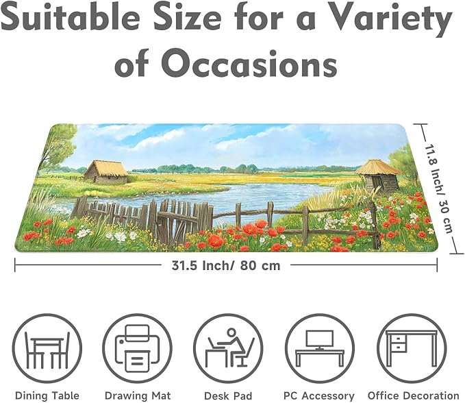Desk Mat Mouse Pad Gaming Desk Pad XL Large Mouse Mat Office Decor Accessories (Countryside)