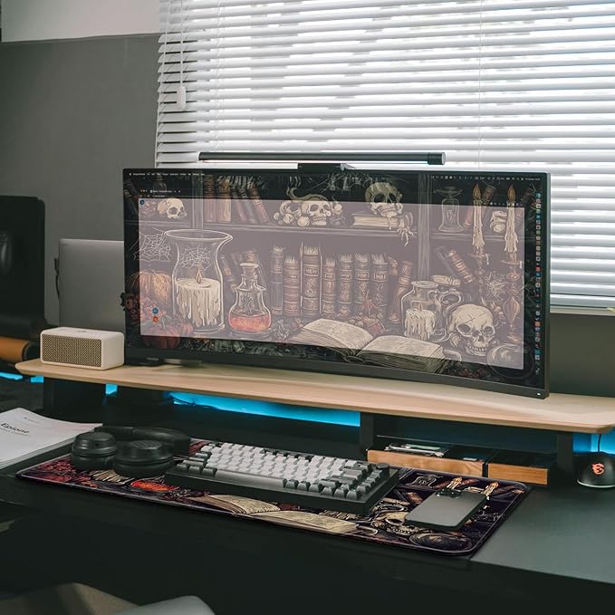 Gaming Mouse Pad with Non-Slip Base, Cute Mouse Mat with Stitched Edges for Keyboard and Mouse, Large Anime Mousepad for Computer, 31.5 x 11.8 inches (Mysterious Library)