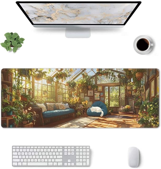 Cat Pattern Mouse Pad 31.5 X 11.8 Inch Big Desk Rubber Base Stitched Edges Keyboard Pad XXL Mouse Mat for Home Game and Office