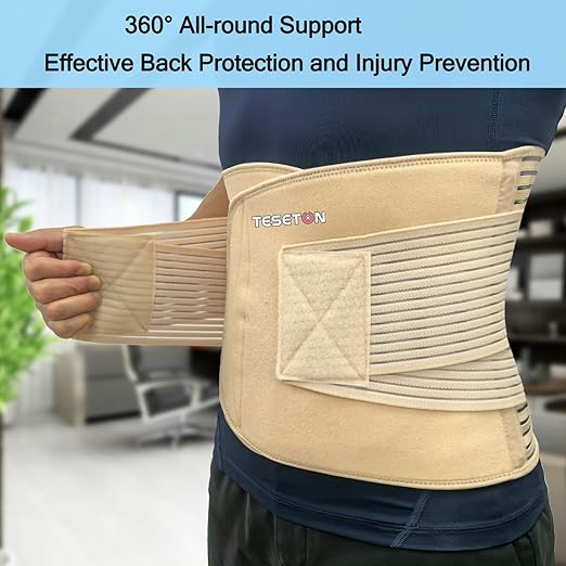 TESETON Back Brace for Men and Women, Back Support Belt Relief Lower Back Pain Herniated Disc, Sciatica, Scoliosis, Breathable Mesh, Lumbar Support Belt, Back Brace for Lifting at Work 02 Beige-M