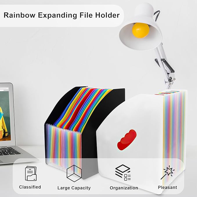 SAYEEC Rainbow Expanding File Holder Standing A4 Vertical Mini Files Organizer Magazine Basket Desktop 13 Pockets Book Folder with Handle for Students Examination Paper Bills Office Study