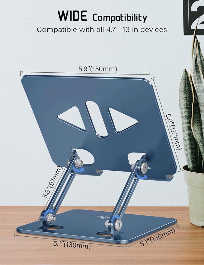 Aoviho Tablet Stand Holder for Desk Adjustable Tablet Holder - Foldable Aluminum Desktop Tablet Holder for iPad Samsung Galaxy Tabs Amazon Kindle Fire,All Tablets 4-12 inch,Navy Blue