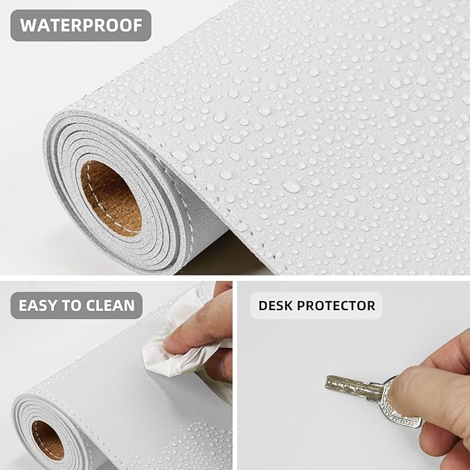 AFIING Cork Desk Mat 47" x 17", Dual-Sided Natural Cork & PU Leather Desk Pad, Non-Slip Waterproof Large Mouse Pad for Office, Home & Gaming (White)