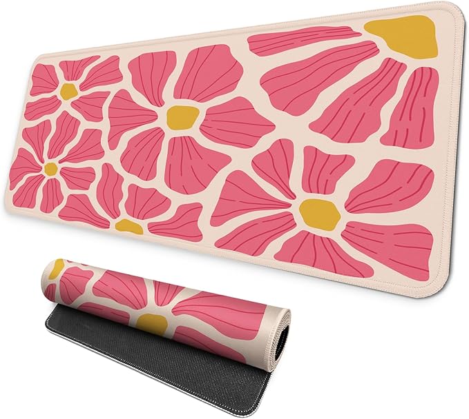 MAY FLOWER Gaming Mouse pad, Large Laptop Mousepad, Full Keyboard Mat, Long Computer Mouse Mat for Home and Office, Anti-Slip Rubber Base, 31.5 x 11.8 Inches (Pink Flower)