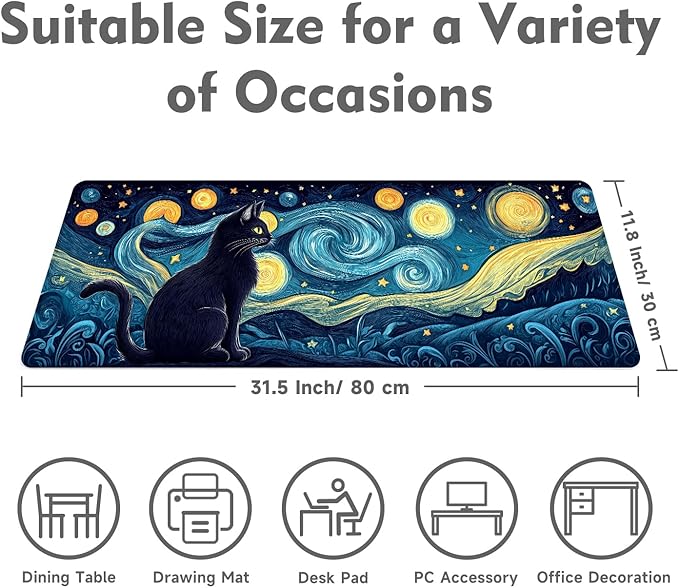 Desk Mat Mouse Pad Gaming Desk Pad XL Large Mouse Mat Office Decor Accessories (Starry Cat)