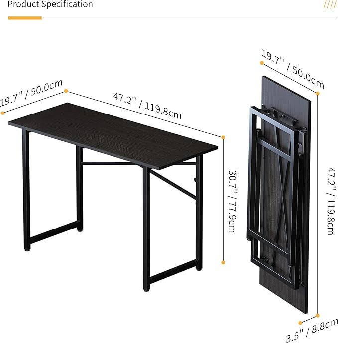 Lutown-Teen Folding Computer Desk 47 inch Writing Gaming Computer Camping Table, No Assembly Required Home Office Desk, Black
