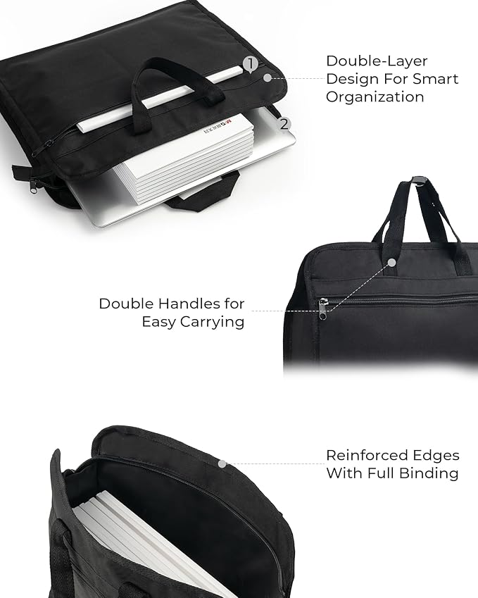 M&G 12x15 in Large Zipper Pouch with Handle, A4 Foldable Heavy-Duty Waterproof Oxford Zipper Document Bag, File Organizer for Office Travel Books Papers Filing Folder, Double Layer 1 Pack (Black)