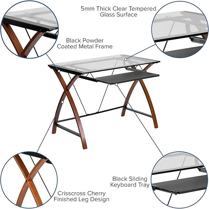 Flash Furniture Work From Home Kit - Glass Desk with Keyboard Tray, Ergonomic Mesh Office Chair and Filing Cabinet with Lock & Inset Handles