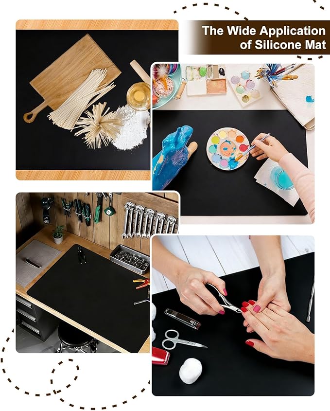 Silicone Mats for Crafts, 28" x 20"x1.3MM Large Silicone Mat,Silicone Mats for Kitchen Counter,Craft Mat, Nonskid Heat Resistant Desk Saver Pad, Multipurpose Mat, Placemat, Black