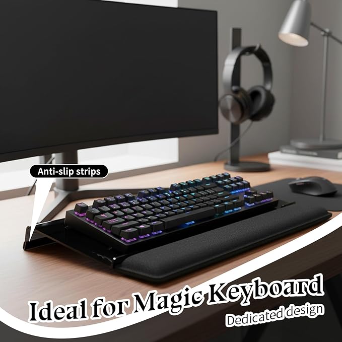 Computer Keyboard Wrist Rest Stand for Desktop Space-Saving Keyboard Riser with Silicone Wrist Rest for Office Desk, Home, School, Easy Typing, 3-Level Height Adjustment, Black