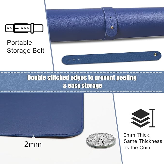 Large Desk Pad, 47.2'' x 23.6'', Office Desk Mat, Computer Mat for Desk, Leather Desk Pad Protector, Sewing Desk Blotter, Desktop Writing Pad for Office/Home/Decor Dark Blue