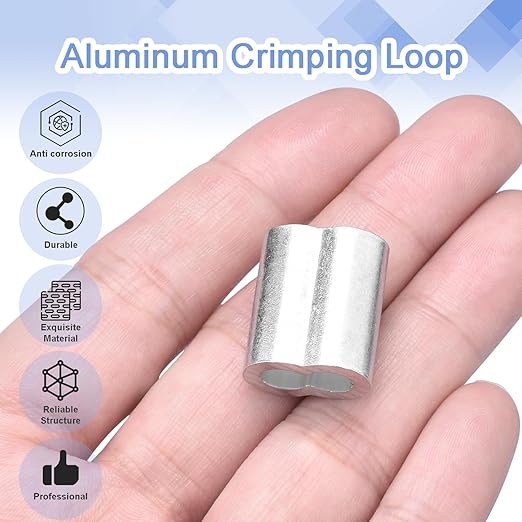 CooBigo 50Pcs 5/32""Cable Crimp Sleeves, Aluminum Wire Rope Crimping Loop Sleeve. Cable Ferrules for Cable and Wire Rope Crimp Double Barrel Crimp Sleeves (M4-5/32"")