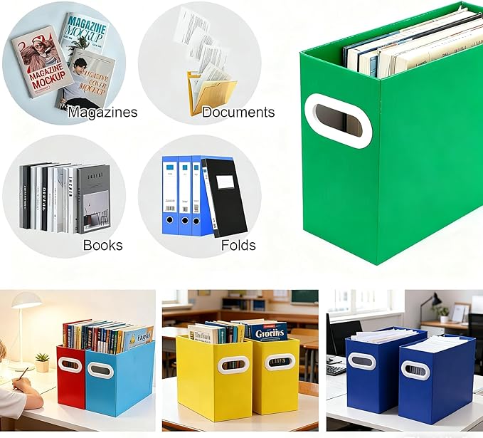 Green Cardboard File Organizer, Storage Box for Hanging File Folders Letter Size, Portable Document Organizer with Handle for Home, School, or Office