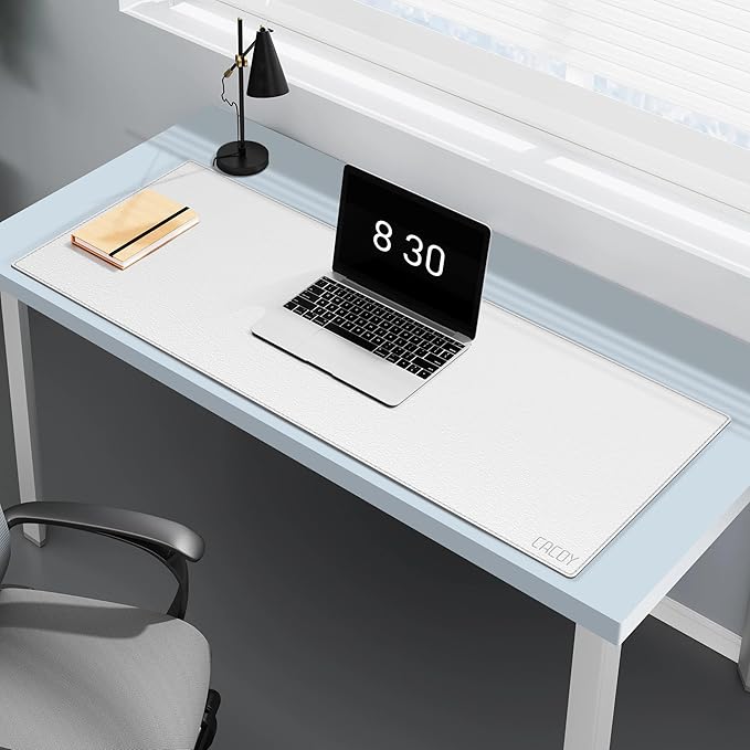 Cacoy 40" x 16" Oversized PU Leather Desk Mat, Extended Gaming Mouse Pad Writing Mat, Leather Desk Pad Blotters Protector for Office, Home, Computer, Laptop - White