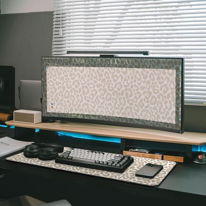 Gaming Mouse Pad with Non-Slip Base, Cute Mouse Mat with Stitched Edges for Keyboard and Mouse, Large Anime Mousepad for Computer, 31.5 x 11.8 inches (Leopard Print)