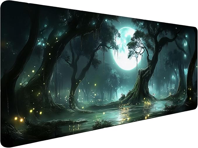 Enchanted Forest Gaming Mouse Pad Magic Moon Mysterious Fantasy Large Gaming Mouse Mat with Stitched Edges,Non-Slip Waterproof Rubber Base Mous Mat 31.5"x11.8" Office Computer Keyboard Laptop Home