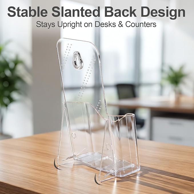Daofary 2 Pack Acrylic Brochure Holder 4 x 9, Single Tier Brochure Stand for Pamphlets, Flyers, Magazines, Clear Acrylic Display Rack for Desk, Countertop, Wall Mount