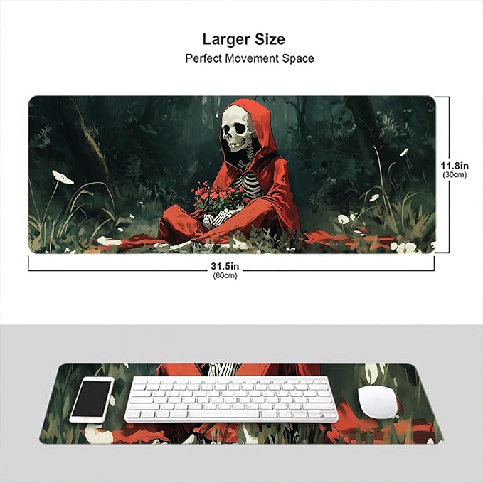 Skull Desk Mat Dark Lonely Game Anime Flowers XL Mouse Pad Large Mousepad Extended Laptop Keyboard Mat Gaming Desk Pad Mouse Mat 31.5"x11.8" Office Computer Keyboard Laptop Home
