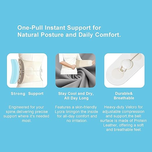 Adjustable Lumbar Support Back Brace with Dual Pulley System – Posture and Spine Support,Pelvic & Hip Support,Lower Back Belt for Daily Support, Sitting, Standing, Work & Light Lifting – Unisex，28"-48"