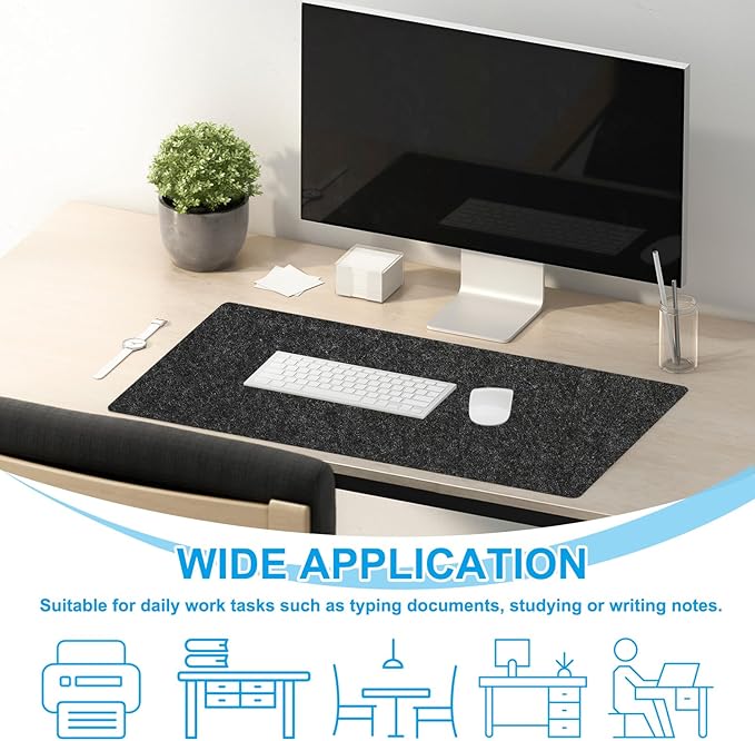 PATIKIL 47.2" x 23.6" Large Felt Desk Pad Protector, Non-Slip Desk Mat Full Table Mouse Pad Keyboard Mats for Laptop Computer Writing Desk Table Gaming Home, Black