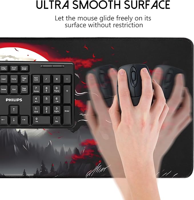 FreeNook Large Gaming Mouse Pad, Anime Black Mousepad with with Non-Slip Base, Expanded Cool Desk Mat, Mountain Moon Scenery XL Keyboard Mat Suitable for Home Office,31.5 X 15.7 Inch