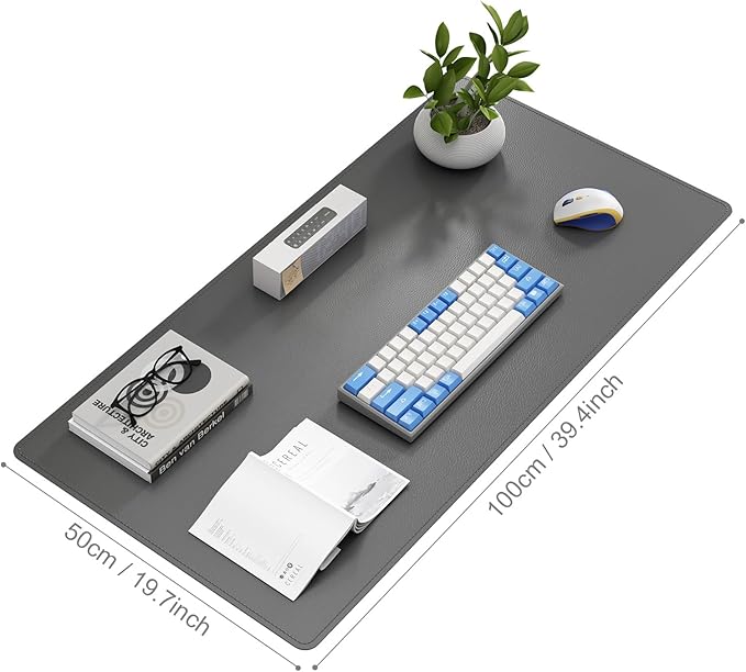 DAWNTREES Desk Mat for Desktop,PU Leather Desk Pad Protector,Non Slip, Large Mouse Pad and Keyboard Mat, Waterproof Writing Pad for Office and Home (Dark Gray,39.4''x19.7'')
