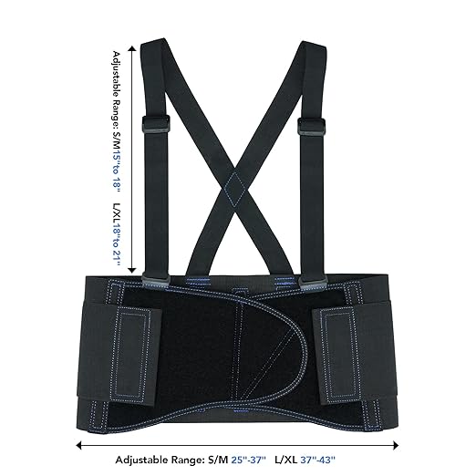 Zeluga 20-541 Industrial Work Back Brace, Back Support Belt with Suspenders, Lower Lumbar Support for Heavy Lifting, Removeable Straps, L/XL