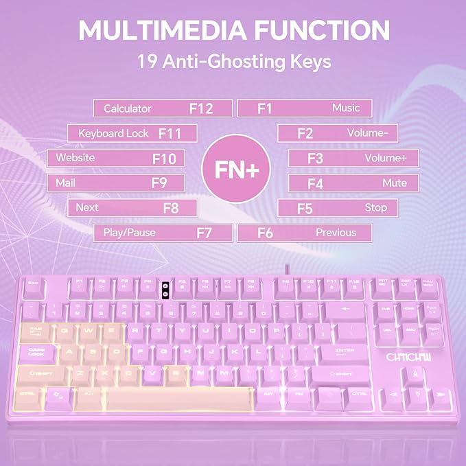 CHONCHOW LED Keyboard and Mouse Combo,Wired 87 Key Mechanical Feel Anti-ghosting Backlight Keyboard with Multimedia Keys for Windows, Mac Desktop/Laptop/PC (Purple)