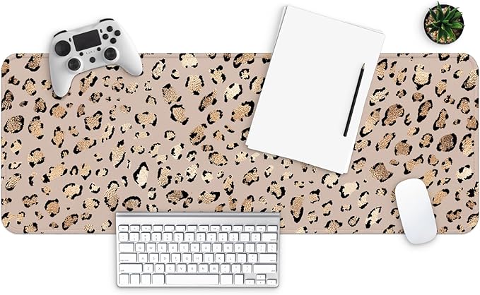 MAY FLOWER Gaming Mouse pad, Large Laptop Mousepad, Full Keyboard Mat, Long Computer Mouse Mat for Home and Office, Anti-Slip Rubber Base, 31.5 x 11.8 Inches (Leopard Print)