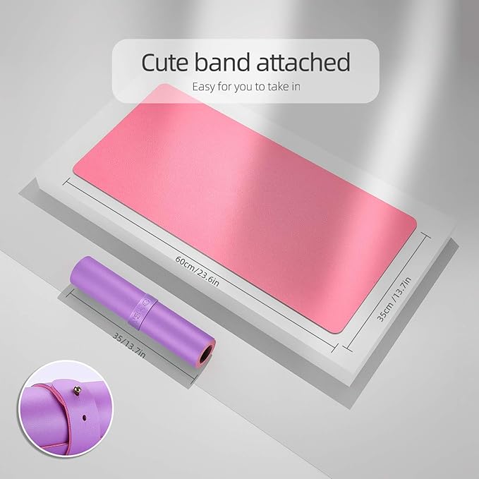 YSAGi Office Desk Pad, Desk Mat, 23.6" x 13.7" Waterproof PU Leather Desk Pad Protector for Keyboard and Mouse, Dual-Sided Desk Writing Pad for Office and Home, Aconite Violet+Eosine Pink