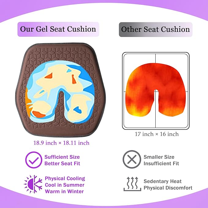 Thin Premium Gel Seat Cushion for Car Seat, Office Chair, Wheelchair, Golf Cart - Non-Slip Car Seat Cushions with 0.7 Inch Gel - Sciatica & Coccyx Pain Relief (Suede, Dark Brown)