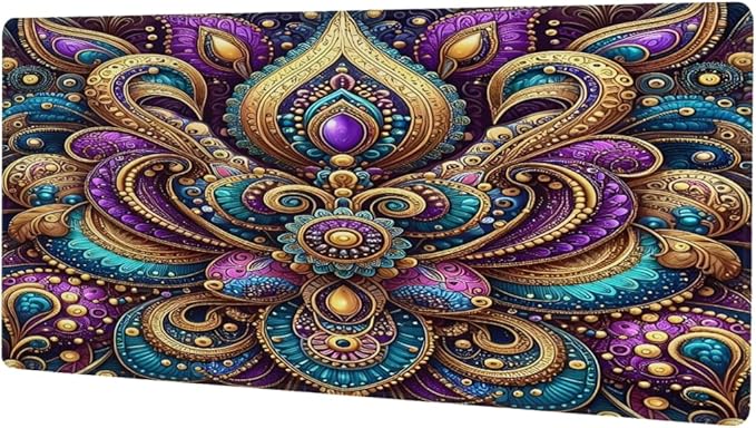 Large Mouse Pad Ethnic Boho Purplw Non-Slip Rubber Long Gaming Desk Mat Big Computer Keyboard Mousepad Waterproof Protector Wristing Pad for Gaming Office Home Decorative 31.5 X 11.8 Inch