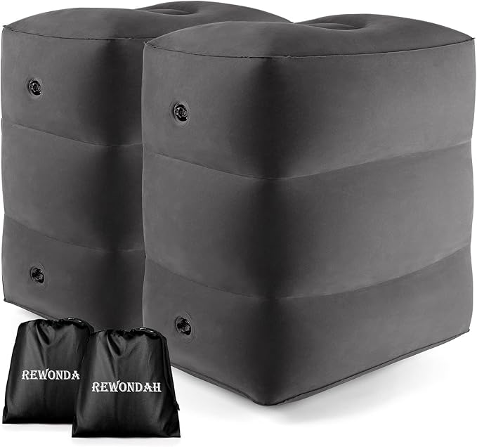 [2-Pack] Rewondah Inflatable Foot Rest Airplane, Kids Airplane Bed | Adjustable Height Travel Foot Rest Pillow | Toddler Flights Seat Extender | Inflatable Foot Rest for Air Travel Flights Train, Car