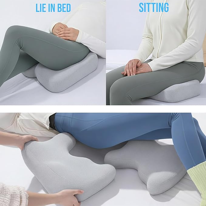 Memory Foam Bed Sore Cushion with T-Shaped Cutout – Pressure Relief Pillow for Tailbone, Coccyx & Butt | Dual-Piece Design with Massage Tool & Washable Cover for Sitting or Lying (Grey)