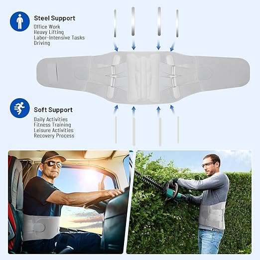 Heavy-Duty Adjustable Back Brace-Size XL(Belly 45.3-53.1 in), Features Removable Triangle Support Pad,Steel Stays,Spring,and 4 Soft Support Strips,Ideal for Daily Activities and Workouts.