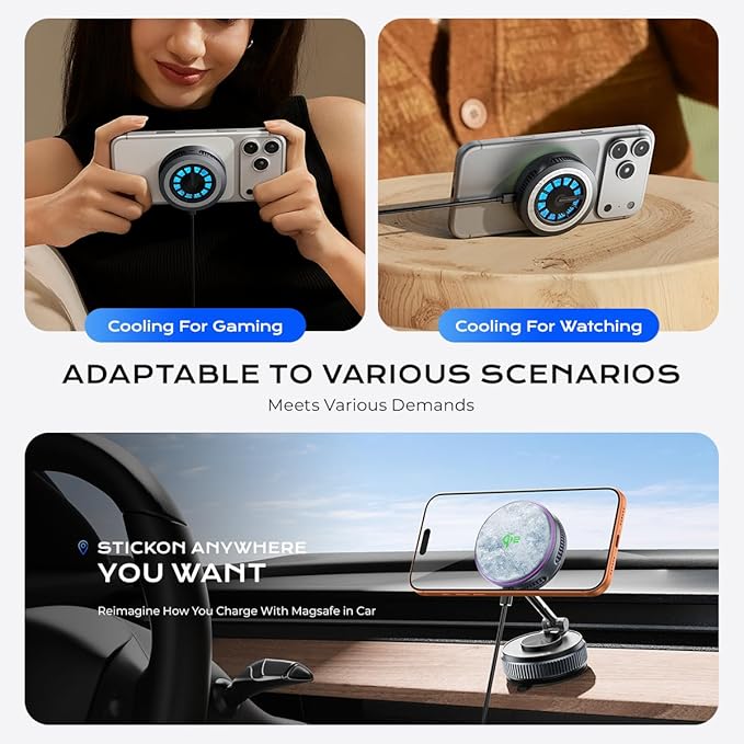 Qi2.2 Wireless Charger【25W Fast Charging+Cooling Fan】 Magnetic Charger Pad with 2 Modes,LED Light Phone Holder Fast Charging Compatible with iphone17/16/15/14/13/12 Series