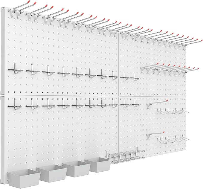 TORACK Garage Tools Organizer Boards Kit with Hooks, Modular Wall-Mounted Tool Storage Pegboard for Workbench(Gray, 4 Panels with Hooks)