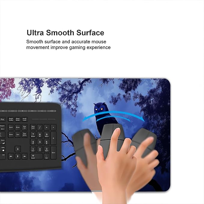 Owl Desk Mat Forest Dark Mysterious Purple Bird Animal Extended Gaming Mouse Pad Mat with Stitched Edge Non-Slip Base Big Mouse Pad 31.5"x11.8" Office Computer Keyboard Laptop Home
