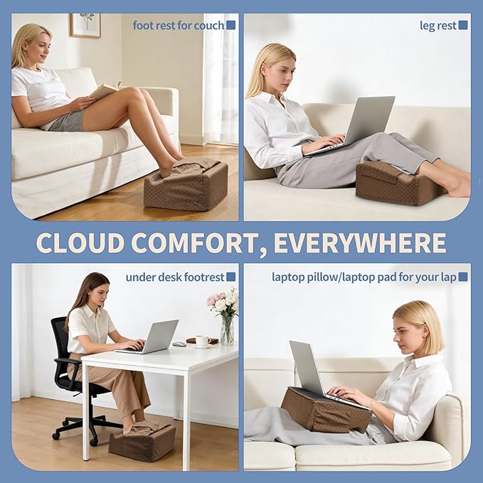 Ergonomic Foot Rest for Under Desk at Work – 15° Tilt Angle Under Desk Footrest with High-Resilience Foam, Velvet Top & Non-Slip Base, Comfortable Foot Stool for Office Chair and Home, Brown