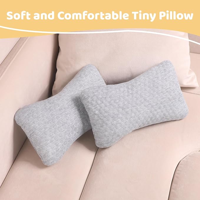 vocheer Small Pillows for Sleeping, 11”x6”x2.5’’ Mini Travel Pillow, Tiny Pillows for Neck, Wrist, Lumbar and Knee, Pets Pillow, Cotton, Machine Washable,Light Grey-1PC