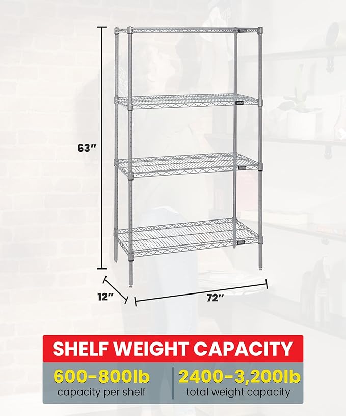 Quantum Storage Systems WR63-1272S Starter Kit Wire Shelves Stainless Steel 4 Shelves 63" H x 72" W x 12" D