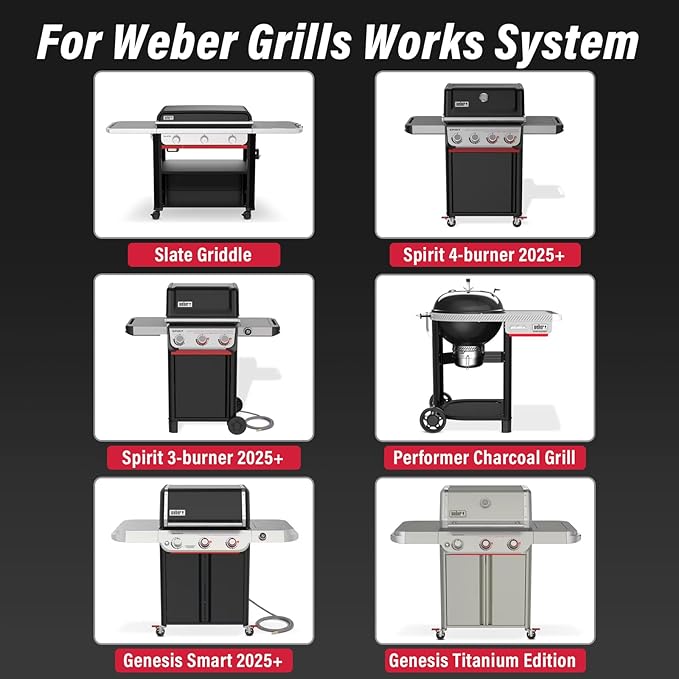 Utheer Grill Organizer Kit Compatible with Weber Works System, Rail-Mounted Grill Caddy Basket with Paper Towel Holder, Trash Bag Holder, Cup Holder & 4 Hooks for Slate, Spirit, Genesis, Performer