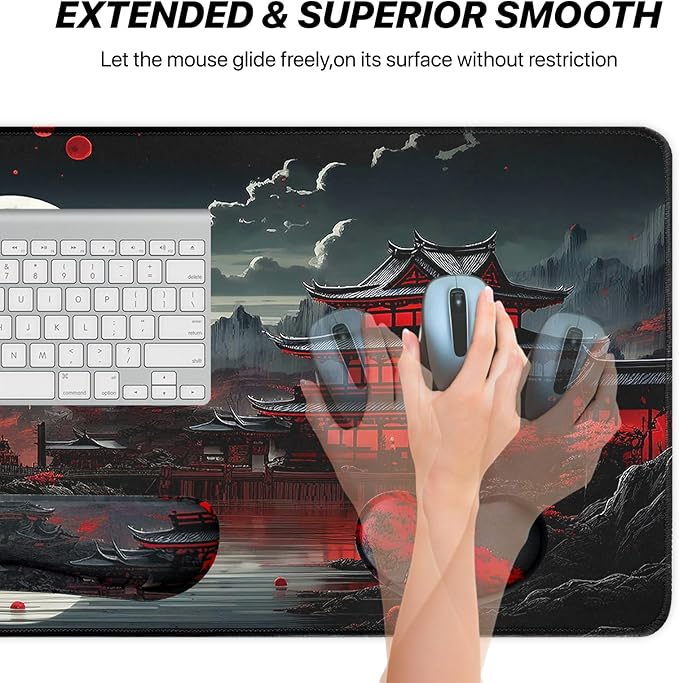 FreeNook 3-in-1 Large Gaming Mouse Pad, Anime Mouse Pad & Keyboard Wrist Rest Support, Japanese Desk Mat Set for Home Office Study Game, 31.5 X 11.8 Inch